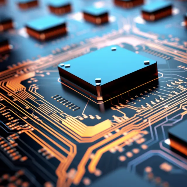 A circuit board lit from below, its copper traces glowing around a
                  processor at the centre.