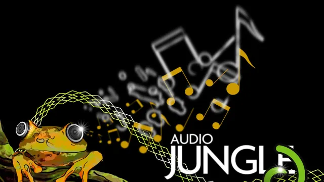 The AudioJungle wordmark with a frog and a scatter of musical notes.