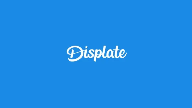 The Displate wordmark in white on blue.