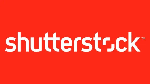 The Shutterstock wordmark in white on red.