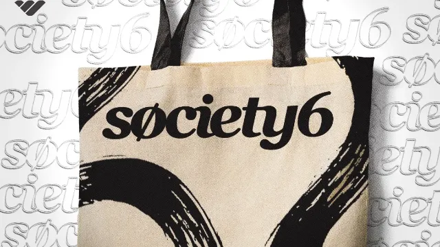 The society6 wordmark printed on a canvas tote bag.