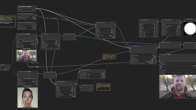 A node graph in a dark editor, boxes wired together in sequence.