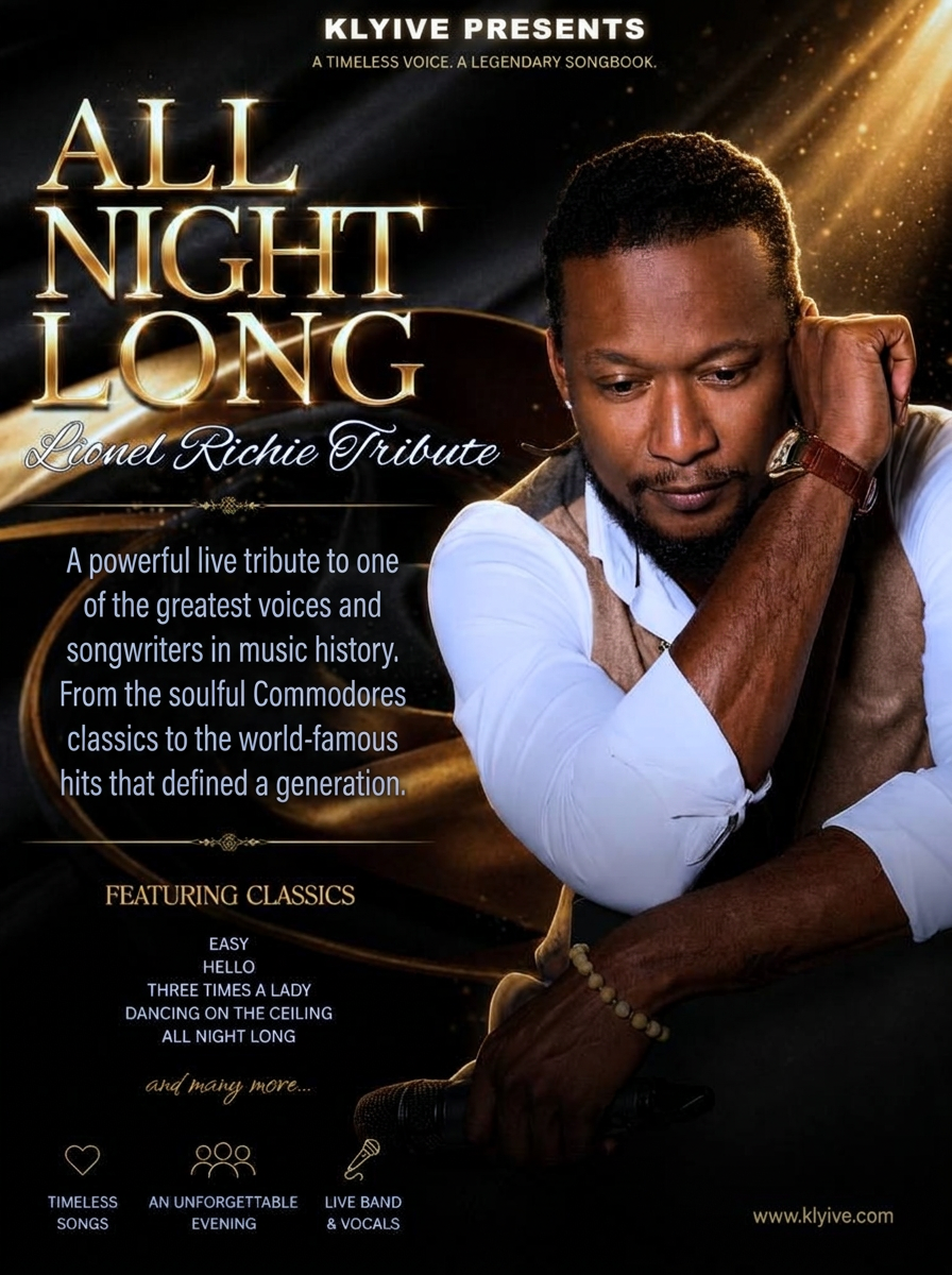 Klyive Lionel Richie tribute poster with a seated portrait.